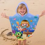 Toalla de playa con capucha personalizada suave y de secado rápido diseño 3D de buceador y animales marinos con nombre regalo de cumpleaños para niños