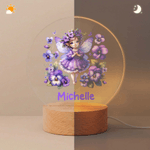 Nacimiento Personalizado Flor Hada LED Luz de Noche con Nombre y Base de Madera Decoración de Habitación Regalo de Cumpleaños para Niñas
