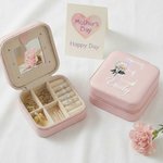 Personalised Mother of Pearl Effect Birth Flower PU Leather Jewellery Box with Name Mother's Day Birthday Wedding Gift for Mom Bridesmaid Woman