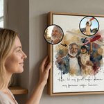 Stampa su tela personalizzata, ritratto con unione foto in stile acquerello e testo - Regalo commemorativo per famiglie