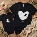 Personalised Heart Puzzle 100% Cotton Baby Bodysuit T-shirt Matching Outfit with Name and Title Mother's Day Birthday Gift for Newborn New Mom