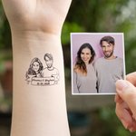 Personalisierte temporäre Foto-Tattoos mit Namen und Datum | 24-teilige Klebetattoos | hautfreundlich | wasserfest | Party Hochzeit Geschenk für Gäste