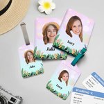 Personalised Face Photo Floral PU Leather Luggage Tag Passport Holder with Name Daily Use Birthday Travel Gift for Travel Lovers Friends Besties