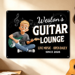 Personalized Guitar Cartoon Character Tinplate Painting with Name Home Decor Birthday Gift for Guitar Lover