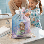 Personalizzato Carino Cartoon Mermaid Drawstring Bag con nome Estate vacanza regalo di compleanno per le ragazze