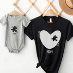 Personalised Heart Puzzle 100% Cotton Baby Bodysuit T-shirt Matching Outfit with Name and Title Mother's Day Birthday Gift for Newborn New Mom