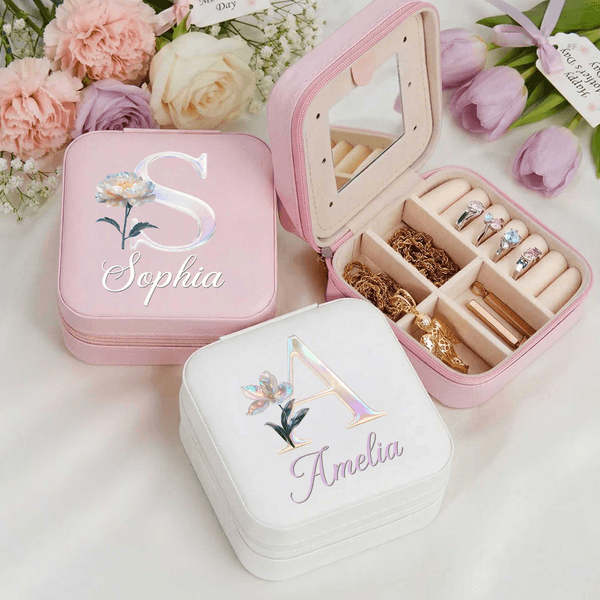 Personalisierte Mutter der Perle Effekt Geburt Blume PU Leder Schmuckkästchen mit Namen Muttertag Geburtstag Hochzeit Geschenk für Mama Brautjungfer Frau