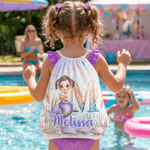 Bolsa con cordón personalizada con personaje de dibujos animados de sirena inicial y nombre regalo de cumpleaños para niñas amigas y familiares