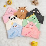 Toalla con capucha personalizada de algodón con bordado de animales y nombre para baño y piscina regalo de cumpleaños para bebés y niños
