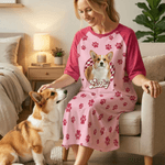 Personalised Multicolour Paw Pet Photo Lounge Pyjamas with Name and Pocket Daily Wear Birthday Gift for Grandma Mom Woman Pet Lover