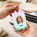 Personalised Face Photo Floral PU Leather Luggage Tag Passport Holder with Name Daily Use Birthday Travel Gift for Travel Lovers Friends Besties