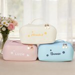 Personalizado Nombre Flor Multi-Compartimento PU Bolsa de maquillaje de cuero con nombre Esenciales de viaje Regalo de cumpleaños para Hermanas Amigos