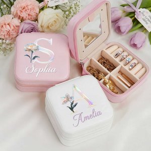 Henkilökohtainen Mother of Pearl Effect Birth Flower PU Nahka Korut laatikko nimi äitienpäivä syntymäpäivä häät lahja äiti morsiusneito nainen