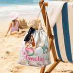 Bolsa con cordón personalizada con personaje de dibujos animados de sirena inicial y nombre regalo de cumpleaños para niñas amigas y familiares