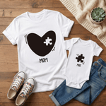 Personalised Heart Puzzle 100% Cotton Baby Bodysuit T-shirt Matching Outfit with Name and Title Mother's Day Birthday Gift for Newborn New Mom