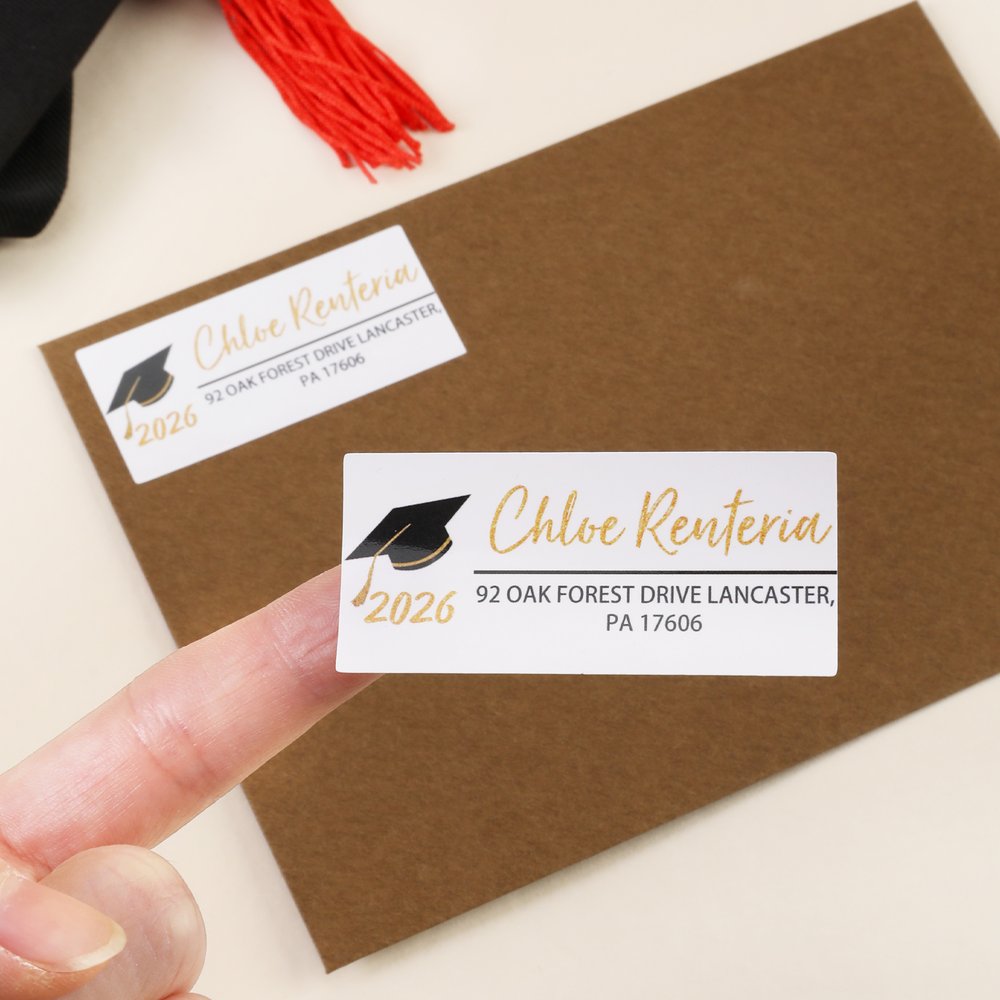 Personalized Graduation Cap Design Waterproof Stickers with Name Return Address Label Graduation Party Graduation Announcement for Graduates 5
