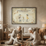 Personalised Cute Duck Flock Watercolor Canvas Paints with Name Wall Art Home Decor Mother's Day Gift for Grandparents
