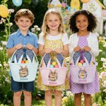 Personalized Cute Birth Flower Beatrix Potter Peter Rabbit Easter Basket with Name and Bunny Ears Egg Hunting Activity Easter Gift for Kids