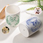 Spersonalizowana doniczka ceramiczna z bambusową podstawą i imieniem dla właściciela zwierzęcia w stylu szkicu ołówkiem z portretem zwierzęcia