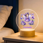 Nacimiento Personalizado Flor Hada LED Luz de Noche con Nombre y Base de Madera Decoración de Habitación Regalo de Cumpleaños para Niñas