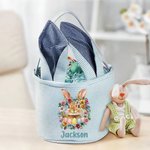 Personalized Cute Birth Flower Beatrix Potter Peter Rabbit Easter Basket with Name and Bunny Ears Egg Hunting Activity Easter Gift for Kids