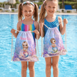 Personalizzato Carino Cartoon Mermaid Drawstring Bag con nome Estate vacanza regalo di compleanno per le ragazze