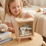 Personalized Cute Floral Bunny Bear Animals Wooden Clear Money Box Piggy Bank with Name Room Decor Birthday Gift for Girls Kids