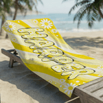 Personalisiertes Strandtuch im Regenbogen-Stil | mit Gänseblümchen und Namen | schnelltrocknend und übergroß | Geburtstag Geschenk für Frau Freundin