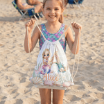 Bolsa con cordón personalizada con personaje de dibujos animados de sirena inicial y nombre regalo de cumpleaños para niñas amigas y familiares