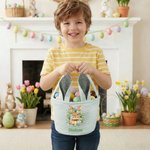 Personalized Cute Birth Flower Beatrix Potter Peter Rabbit Easter Basket with Name and Bunny Ears Egg Hunting Activity Easter Gift for Kids