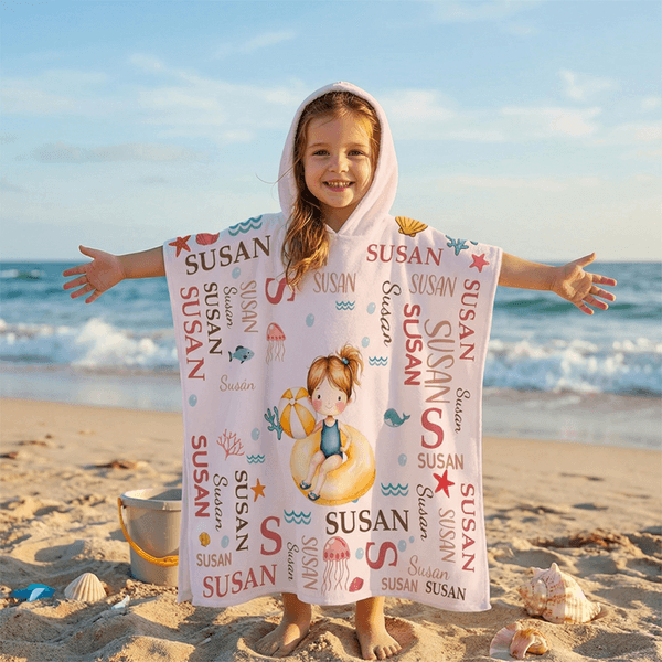 Personalizzato carino anello nuoto bambino nuvola parola morbida rapida asciugatura bambini asciugamano da spiaggia con cappuccio con nome vacanze estive essenziale regalo di compleanno per ragazzi ra