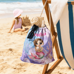 Personalizzato Carino Cartoon Mermaid Drawstring Bag con nome Estate vacanza regalo di compleanno per le ragazze