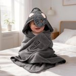 Toalla con capucha personalizada de algodón con bordado de animales y nombre para baño y piscina regalo de cumpleaños para bebés y niños