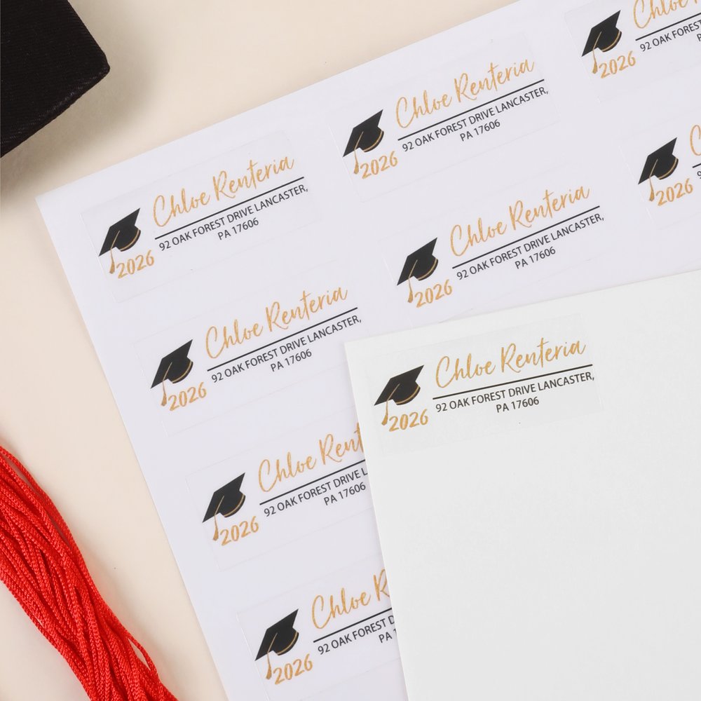 Personalized Graduation Cap Design Waterproof Stickers with Name Return Address Label Graduation Party Graduation Announcement for Graduates 3