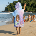 Personalizzato Carino Cartoon Mermaid Oversized Quick Dry Kid Asciugamano da spiaggia con cappuccio con nome Regalo di compleanno per le vacanze estive per ragazze