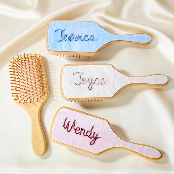 Personalised Handmade Exquisite Hair Brush with Name and Birthstones Birthday Anniversary Gift for Bridesmaid Friend Mother