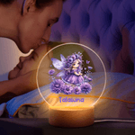 Nacimiento Personalizado Flor Hada LED Luz de Noche con Nombre y Base de Madera Decoración de Habitación Regalo de Cumpleaños para Niñas