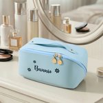 Personalizado Nombre Flor Multi-Compartimento PU Bolsa de maquillaje de cuero con nombre Esenciales de viaje Regalo de cumpleaños para Hermanas Amigos