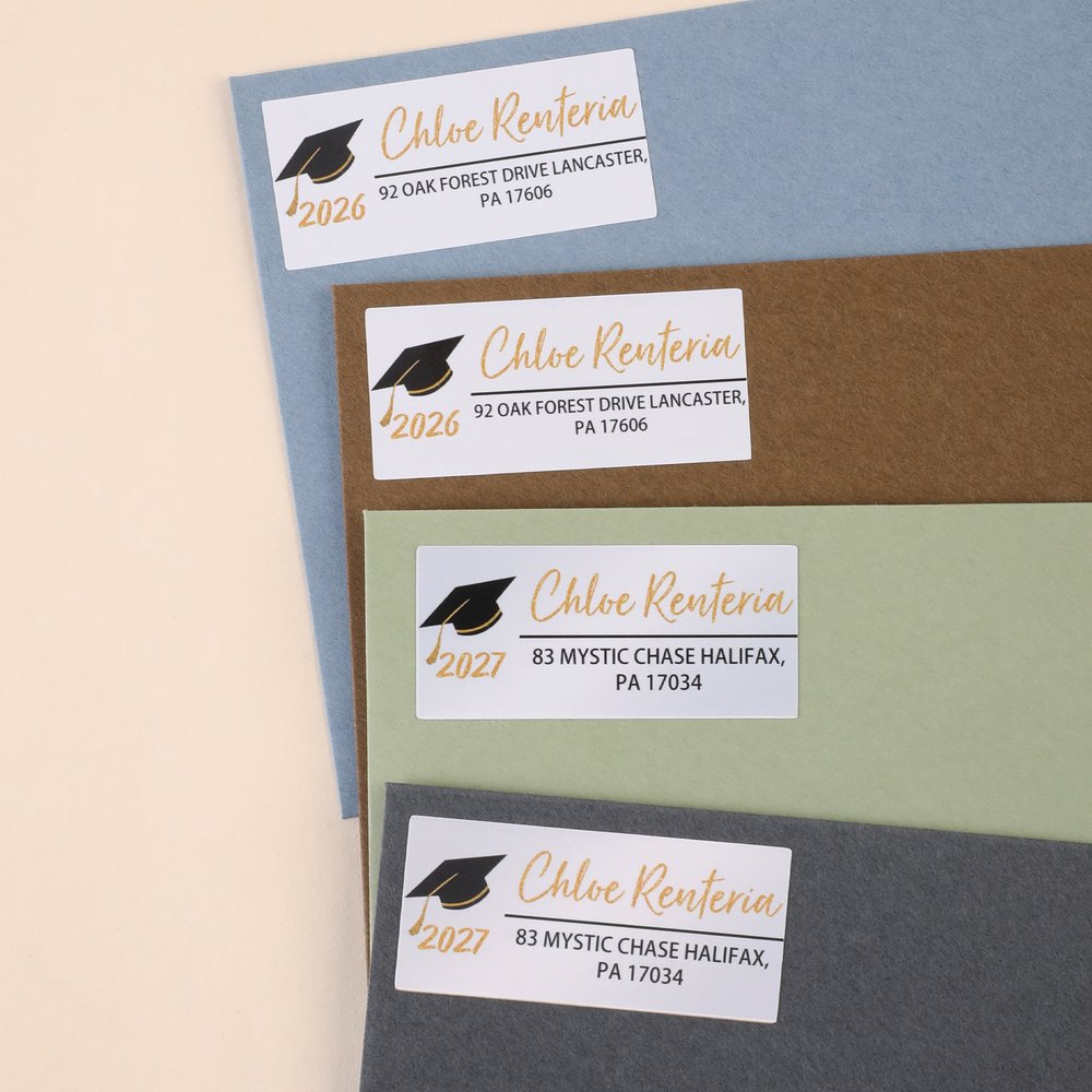 Personalized Graduation Cap Design Waterproof Stickers with Name Return Address Label Graduation Party Graduation Announcement for Graduates 4