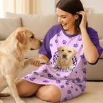 Personalised Multicolour Paw Pet Photo Lounge Pyjamas with Name and Pocket Daily Wear Birthday Gift for Grandma Mom Woman Pet Lover