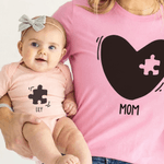Personalised Heart Puzzle 100% Cotton Baby Bodysuit T-shirt Matching Outfit with Name and Title Mother's Day Birthday Gift for Newborn New Mom