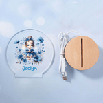 Nacimiento Personalizado Flor Hada LED Luz de Noche con Nombre y Base de Madera Decoración de Habitación Regalo de Cumpleaños para Niñas