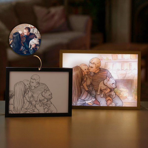 Personalized Watercolour Photo Light Painting Acrylic Frame Desk Decor Anniversary Birthday Gift for Family Friends Couples