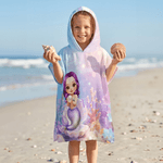 Personalizzato Carino Cartoon Mermaid Oversized Quick Dry Kid Asciugamano da spiaggia con cappuccio con nome Regalo di compleanno per le vacanze estive per ragazze
