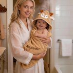 Toalla con capucha personalizada de algodón con bordado de animales y nombre para baño y piscina regalo de cumpleaños para bebés y niños