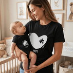 Personalised Heart Puzzle 100% Cotton Baby Bodysuit T-shirt Matching Outfit with Name and Title Mother's Day Birthday Gift for Newborn New Mom