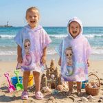 Personalizzato Carino Cartoon Mermaid Oversized Quick Dry Kid Asciugamano da spiaggia con cappuccio con nome Regalo di compleanno per le vacanze estive per ragazze