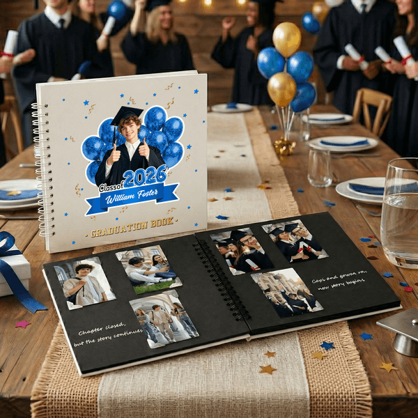 Libro de Visitas Personalizado Clase de 2026 Globo Nombre Año Foto con Bolígrafo y Pegatinas Regalo de Graduación para Graduados