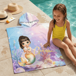 Personalizzato Carino Cartoon Mermaid Oversized Quick Dry Kid Asciugamano da spiaggia con cappuccio con nome Regalo di compleanno per le vacanze estive per ragazze