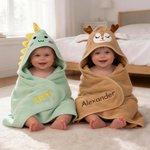 Toalla con capucha personalizada de algodón con bordado de animales y nombre para baño y piscina regalo de cumpleaños para bebés y niños